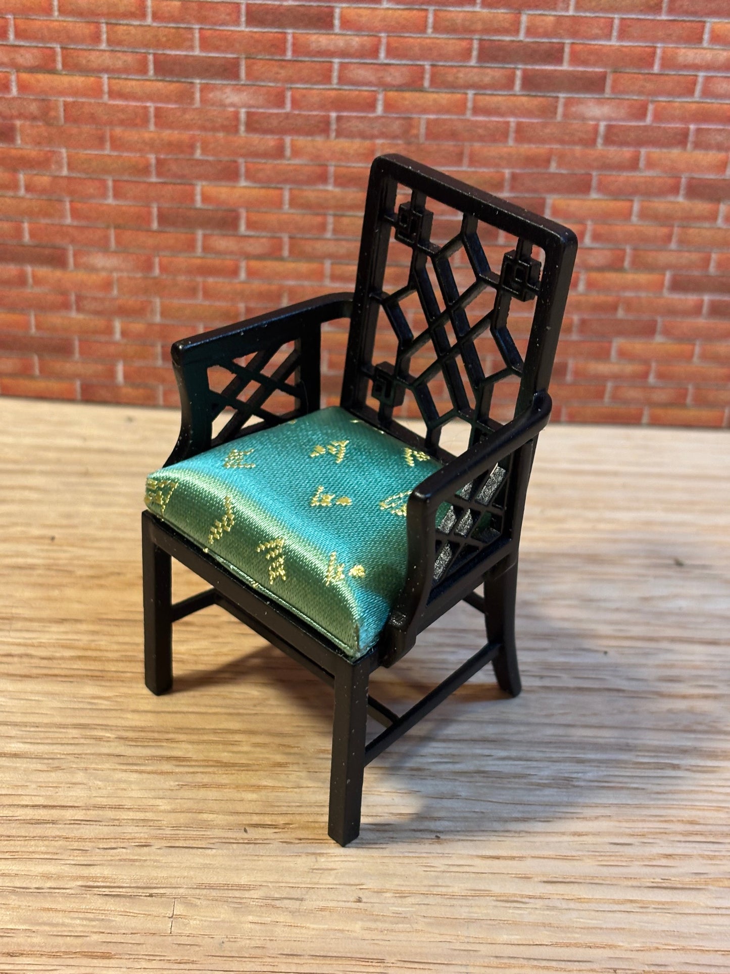JBM Chinese Chippendale Armchair in Black - Dollhouse Miniature