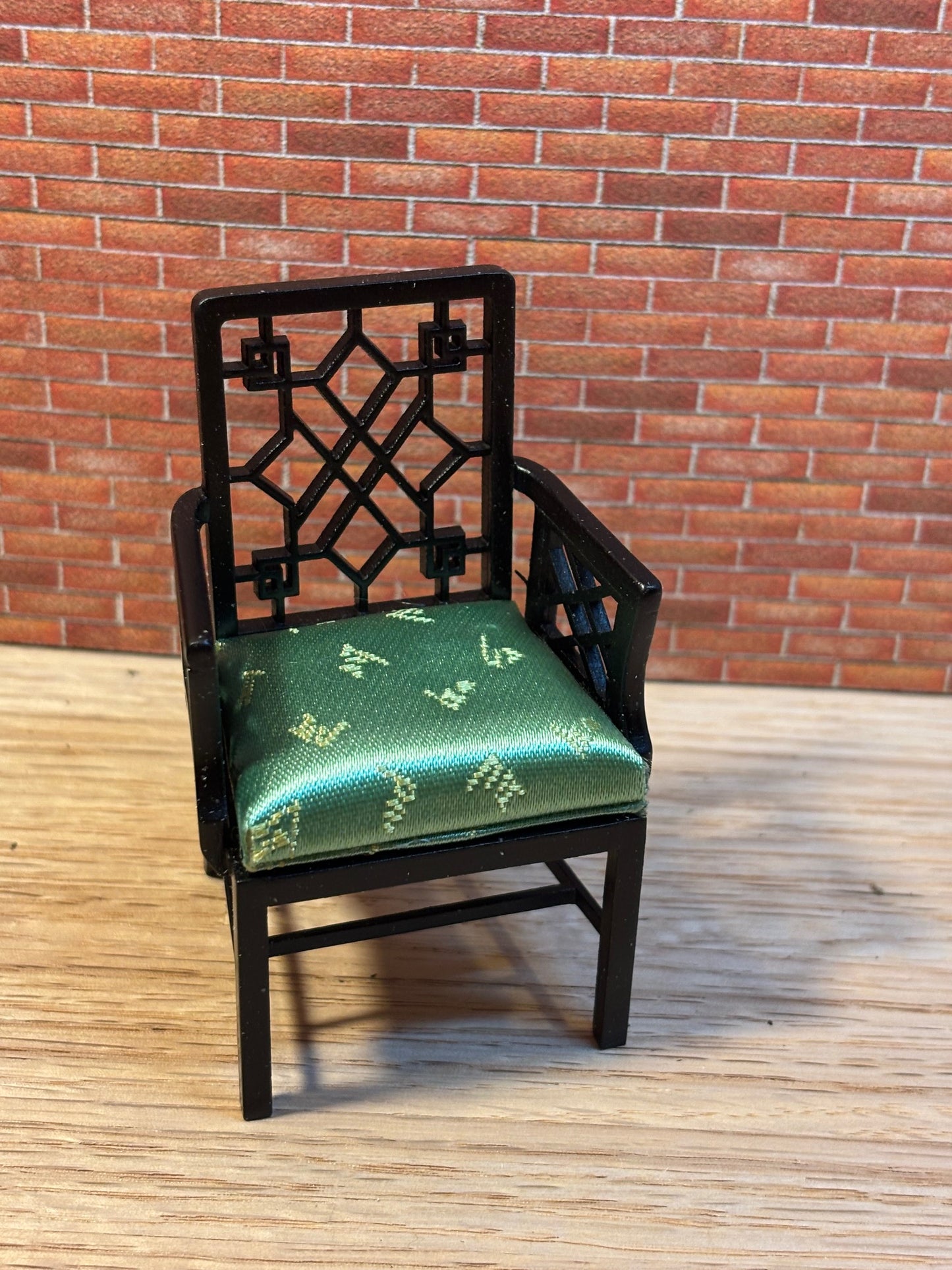 JBM Chinese Chippendale Armchair in Black - Dollhouse Miniature
