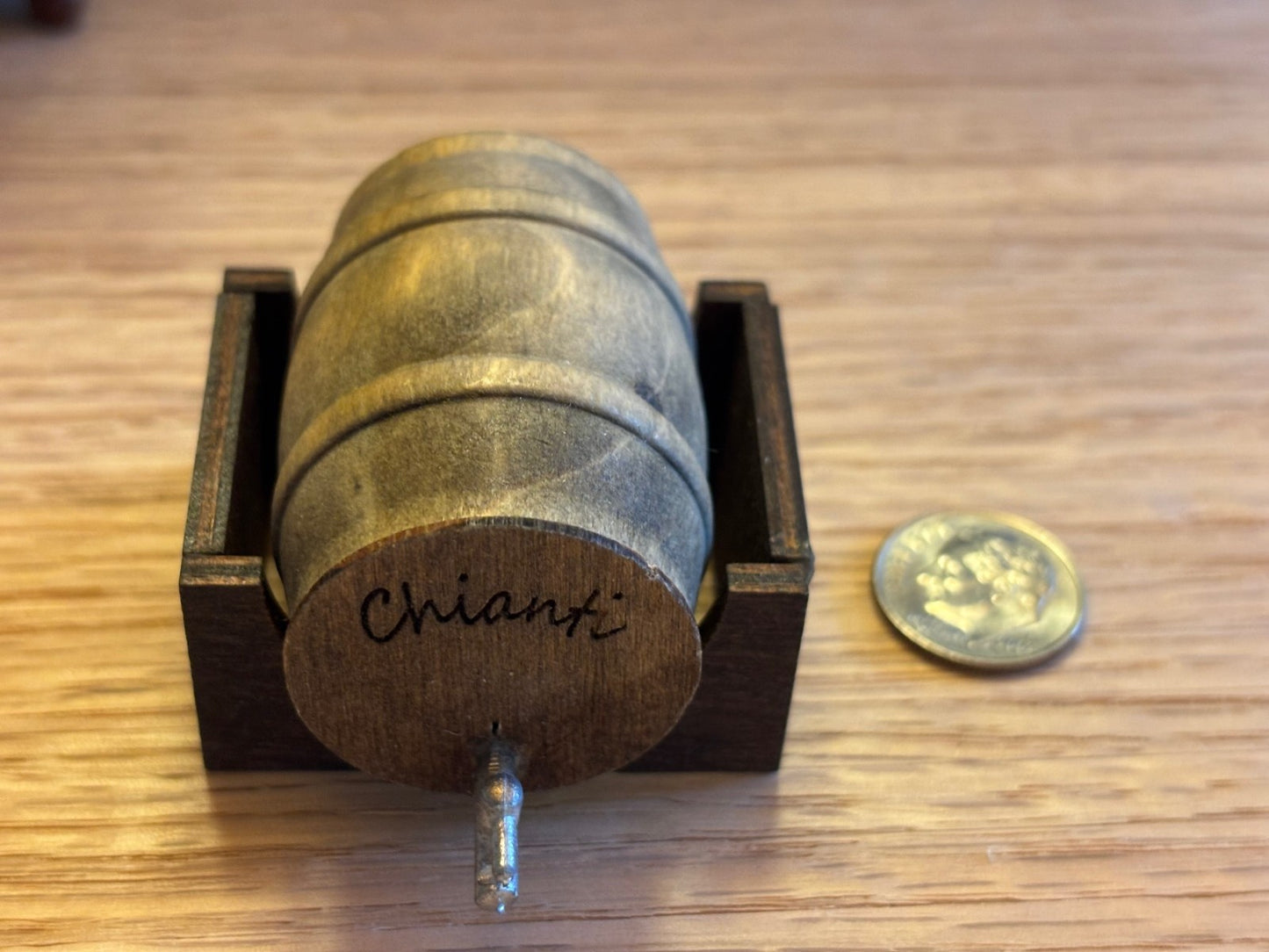 Dollhouse Miniature Wooden Chianti Barrel with Holder