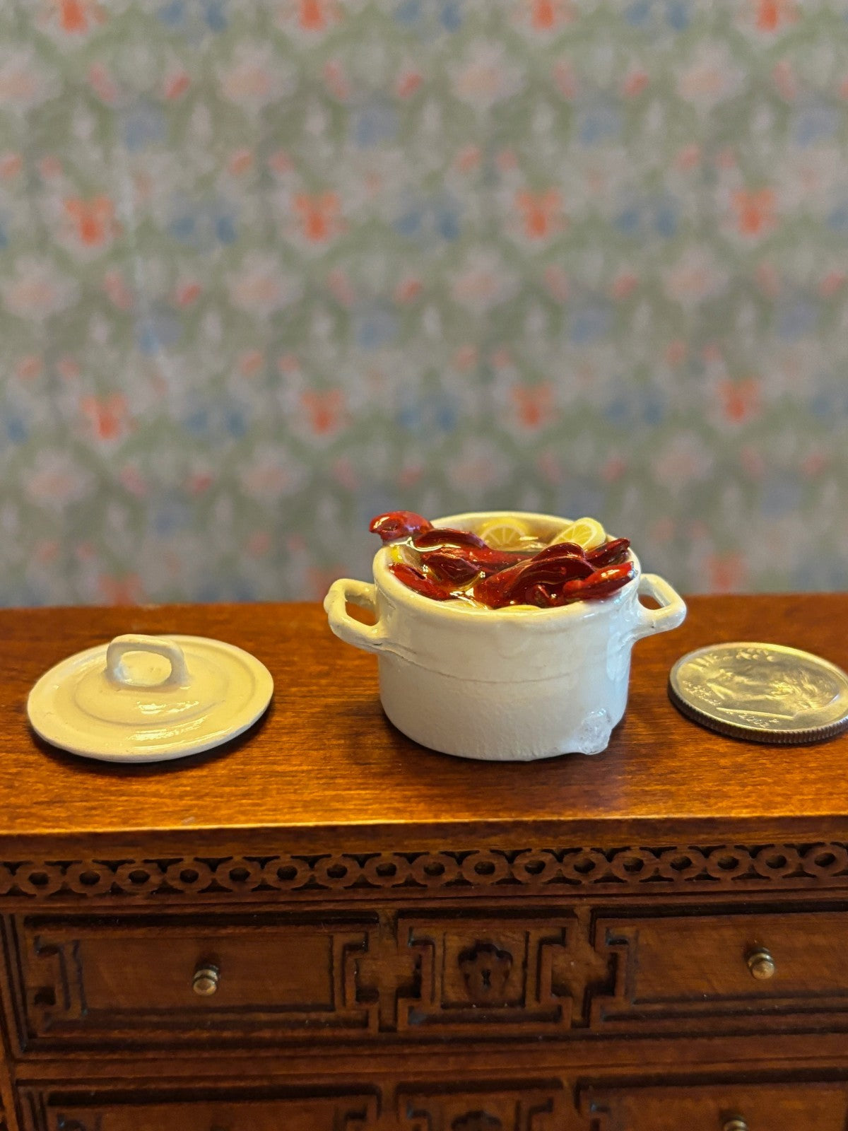 Dollhouse Miniature Lobsters Boiling in Pot