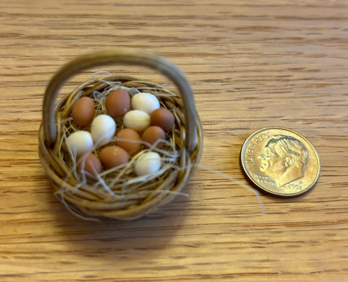 Dollhouse Miniature Basket of Eggs Handcrafted