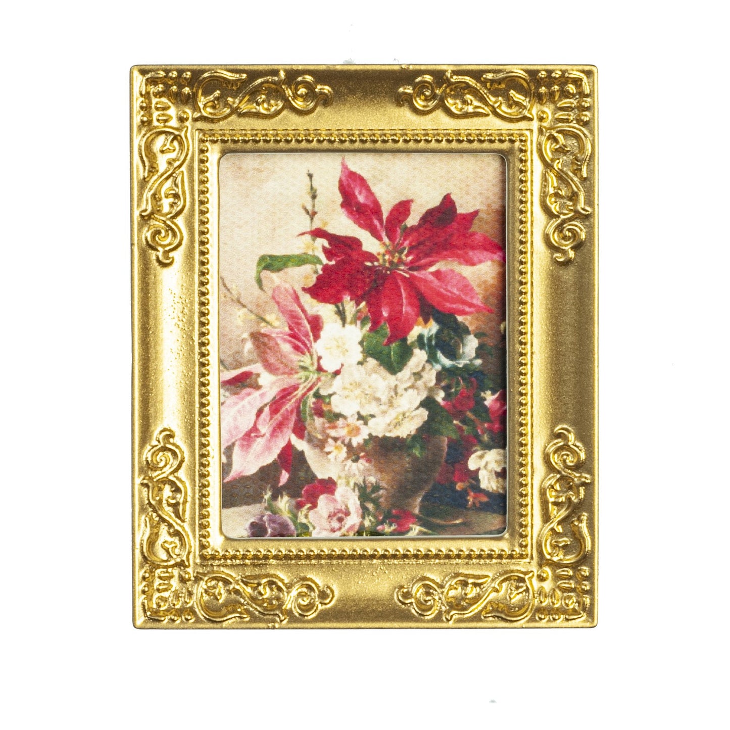 Dollhouse Miniature Flower Picture in Gold Frame