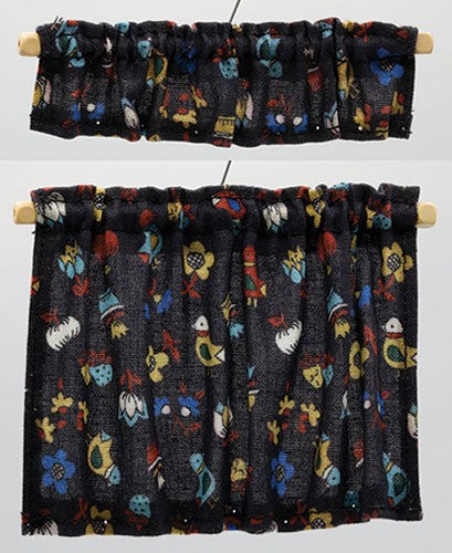 Dollhouse Miniature Cottage Curtains, Black Country Kitchen