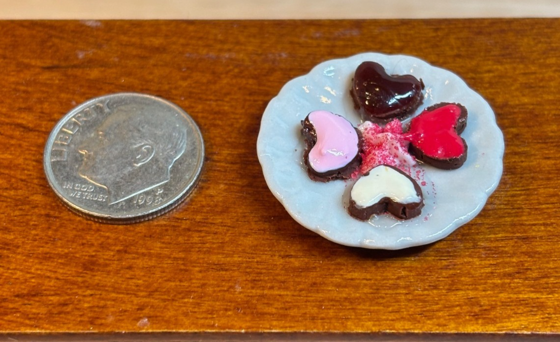 Dollhouse Miniature Mini Heart Cakes, Handcrafted