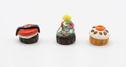 Dollhouse Miniature Christmas Cupcakes Set of 3