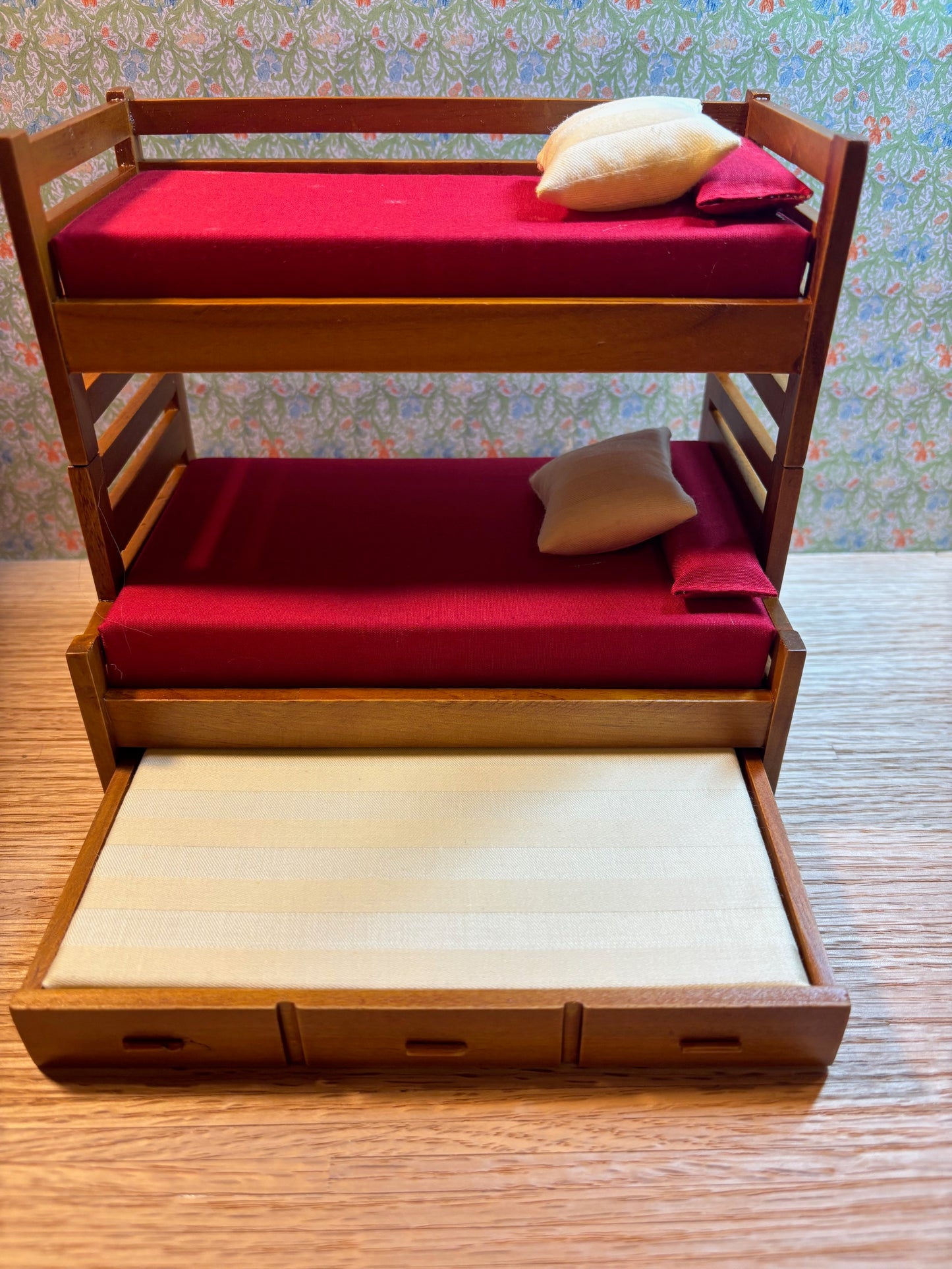Dollhouse Miniature Bunkbed with Trundle in Walnut