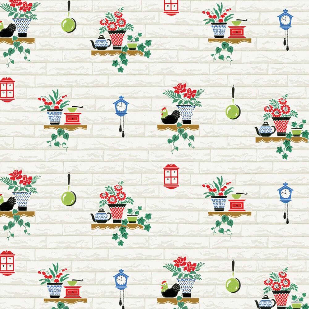 NEW!! Bradbury and Bradbury Dollhouse Wallpaper - Cozy Kitchen
