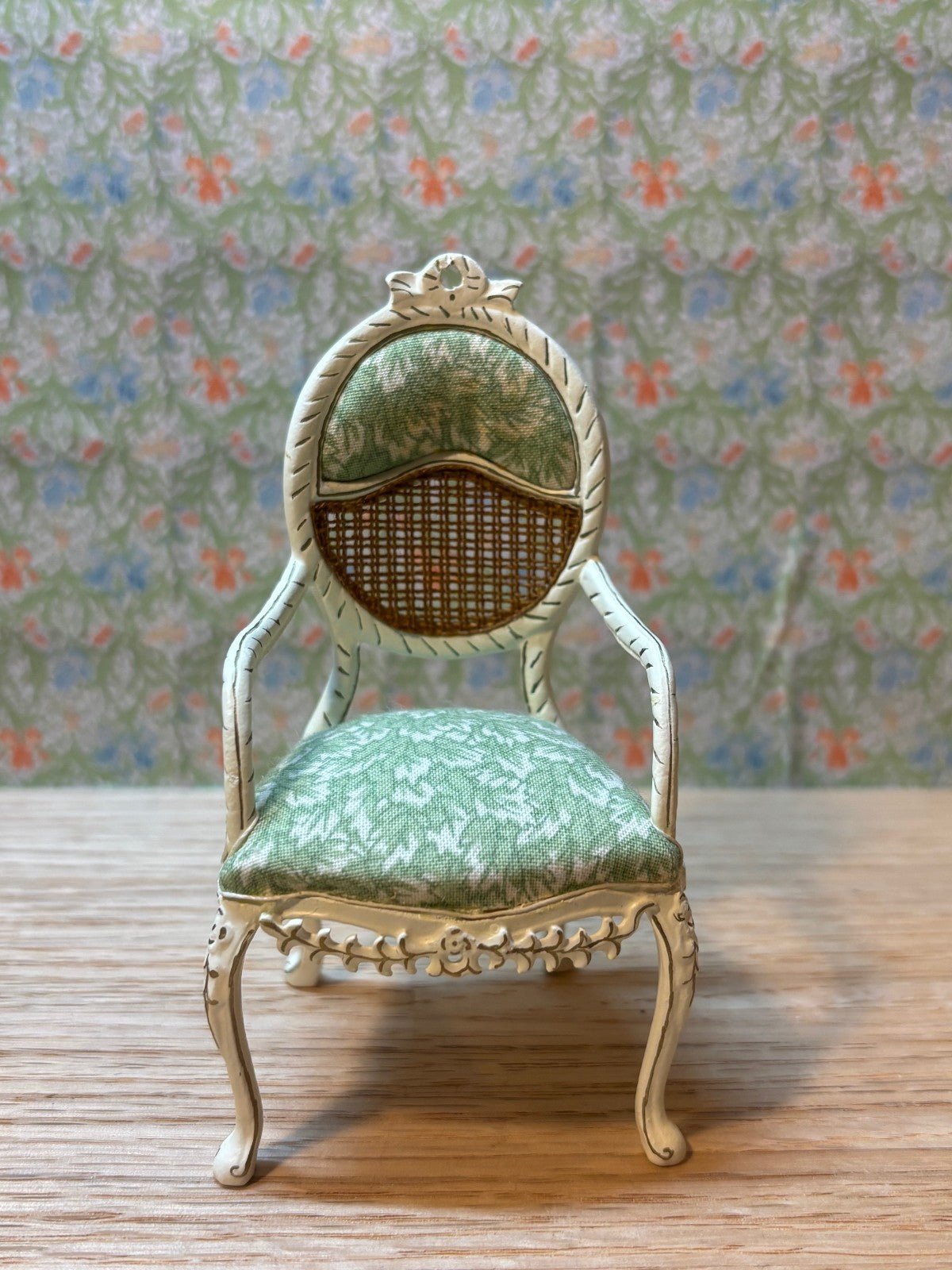 Dollhouse Miniature White Cane Back Chair by Hansson