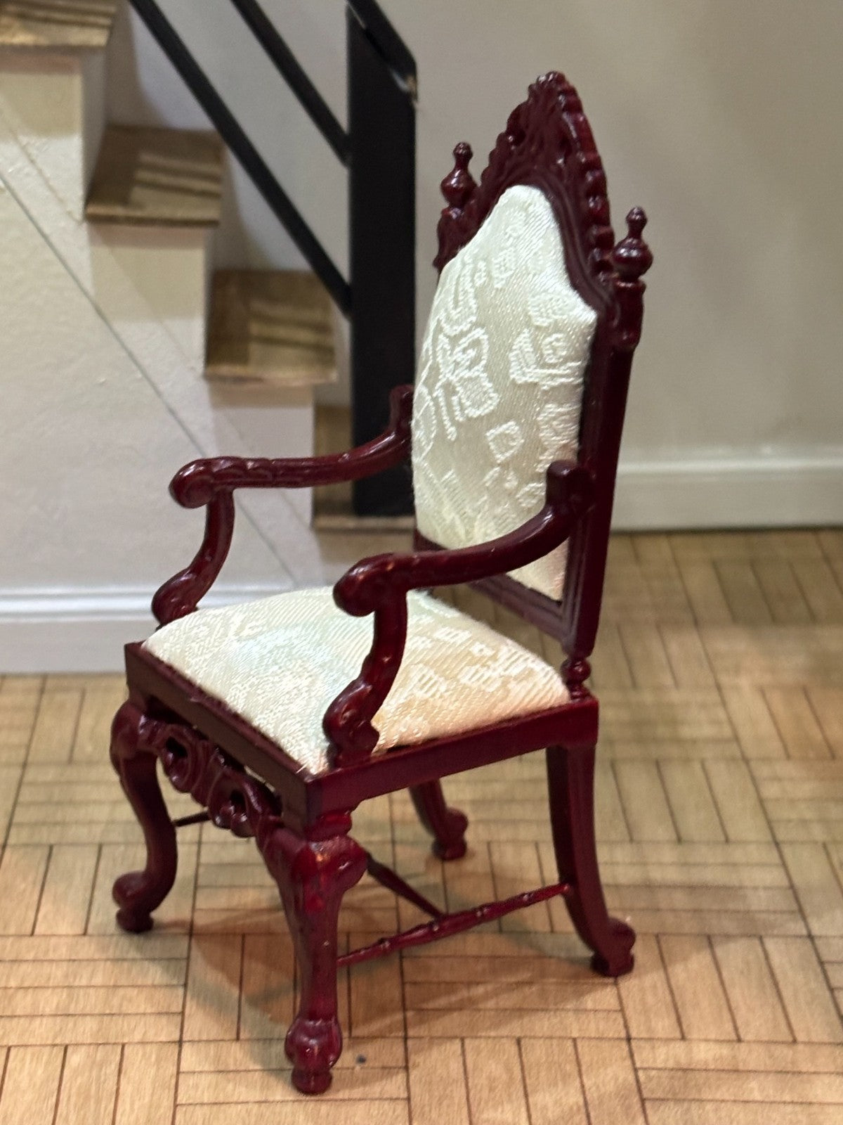 Dollhouse Miniature Mahogany High Back Chair by Hansson
