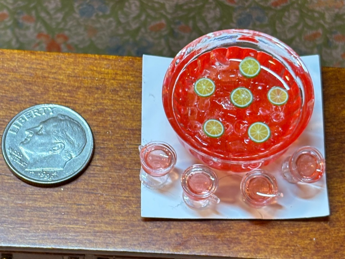 Dollhouse Miniature Punch Set with Limes Handcrafted