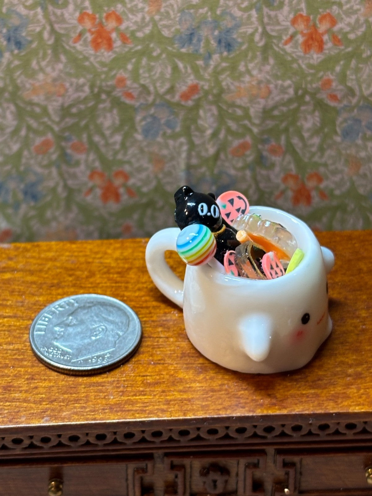 Dollhouse Miniature Ghost Mug with Candy #2 Handcrafted