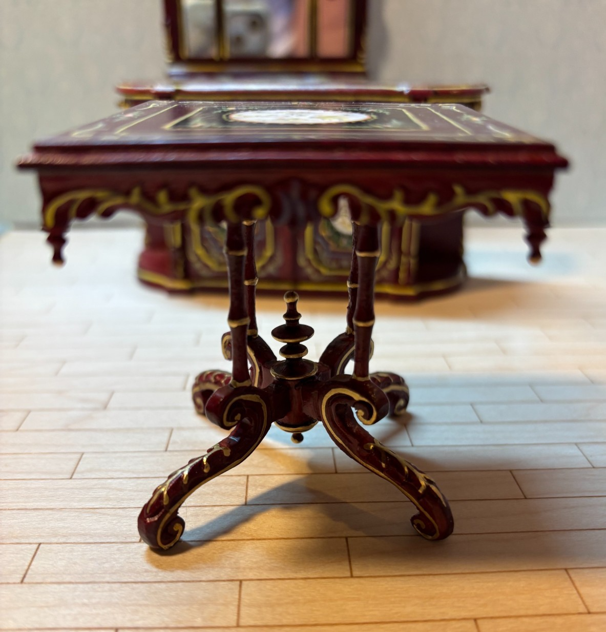 Dollhouse Miniature 7-Piece Mahogany and Gold Dining Set by Hansson