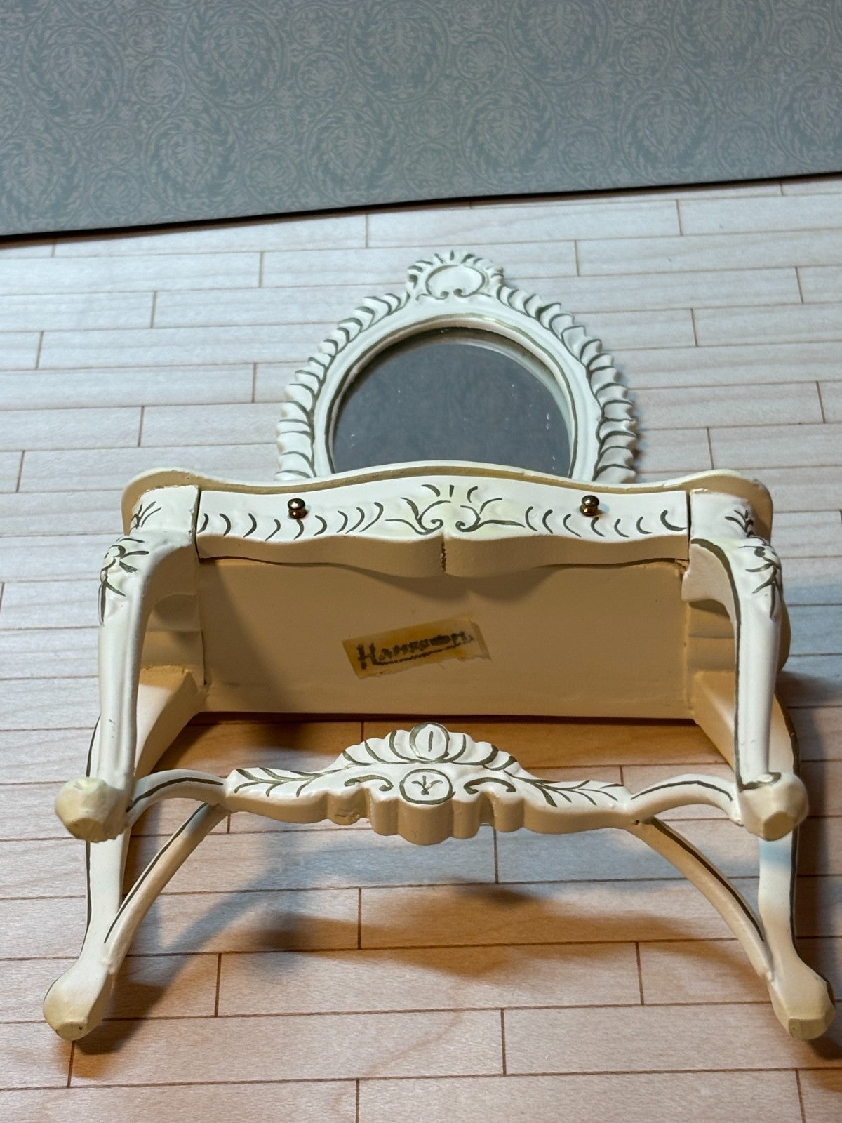 Dollhouse Miniature Blue and White Vanity with Floral Design by Hansson