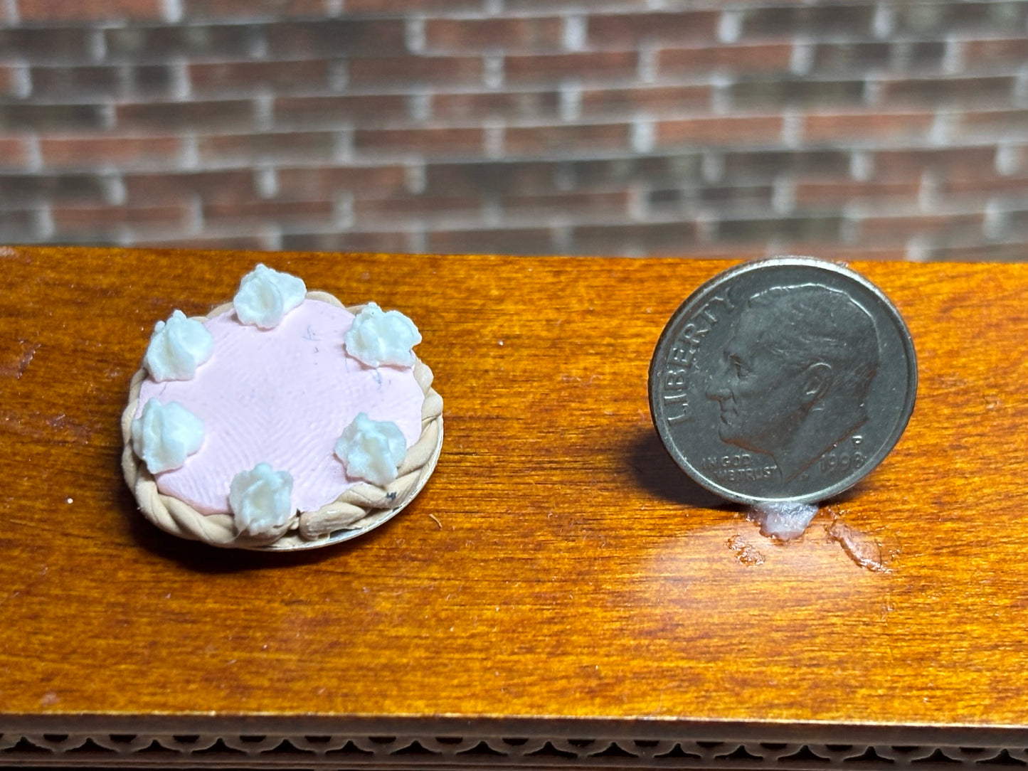 Dollhouse Miniature Strawberry Cream Pie Handcrafted
