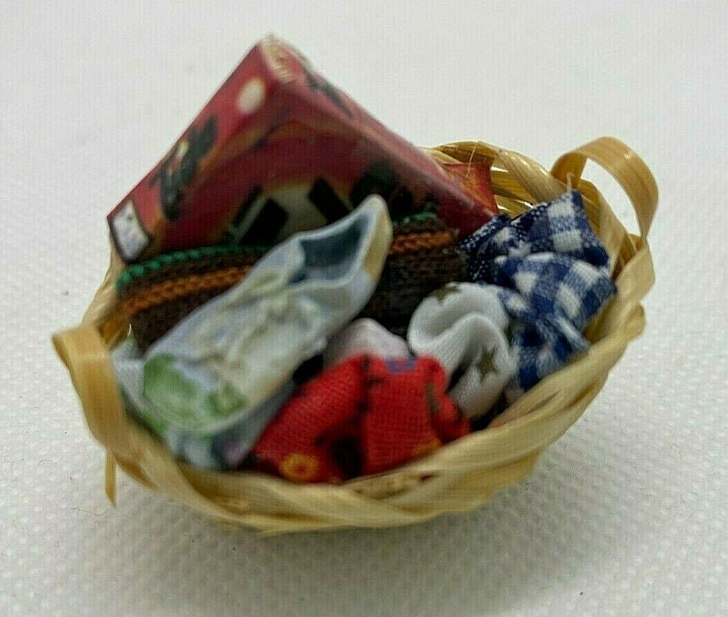 Dollhouse Miniature Laundry Basket with Clothes and Detergent