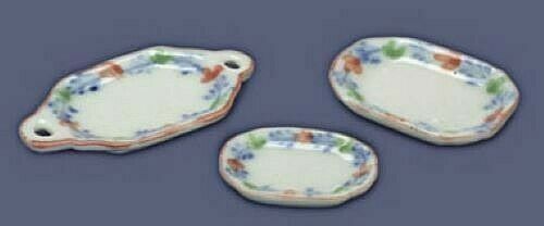 Dollhouse Miniature 3 Piece Dinner Set Blue and Pink