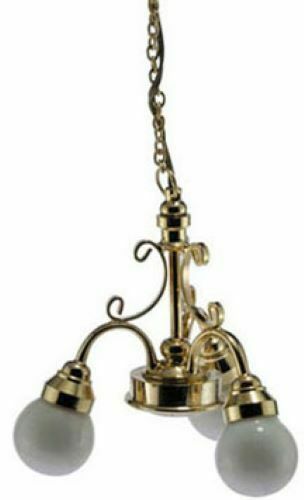 Miniature Dollhouse 3-Arm Frosted Globe Chandelier 12V