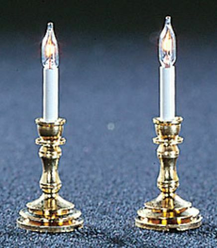 Dollhouse Miniature Pair of Candlesticks - Electric 12 Volt