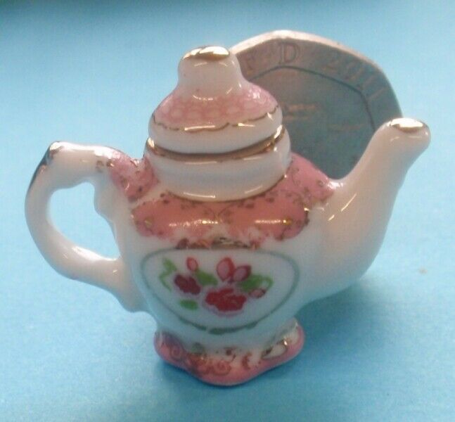 Dollhouse Miniature Pink and Gold China Teapot