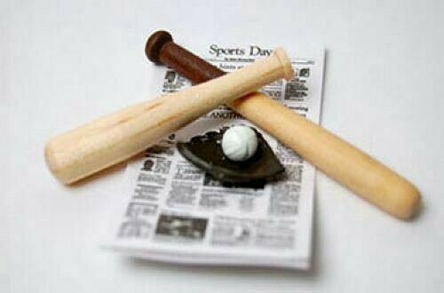 Dollhouse Miniature Baseball Set with Wood Bats
