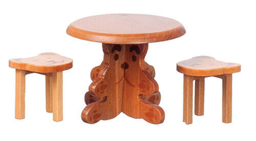 Dollhouse Miniature Children's Table with Bear Stools
