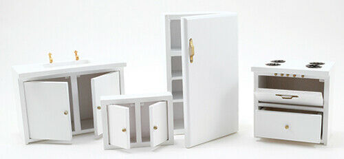 Dollhouse Miniature White Kitchen Set of 4