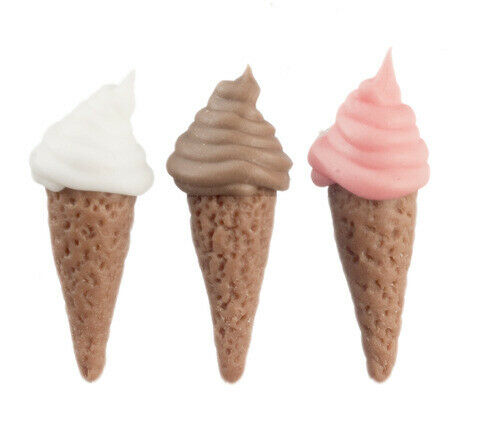 Dollhouse Miniature 3 Soft Serve Ice Cream Cones