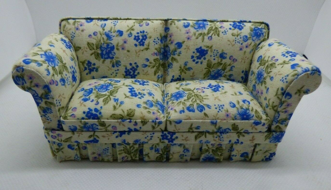 Country Style Sofa in Blue Floral by JBM - Dollhouse Miniature