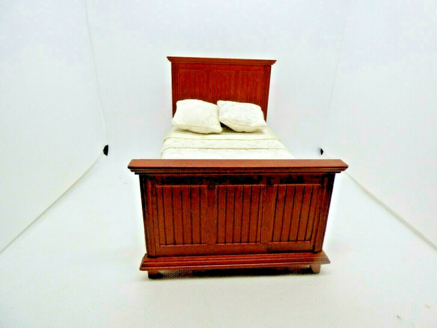 Dollhouse Miniature Country Paneled Bed in Walnut by JBM