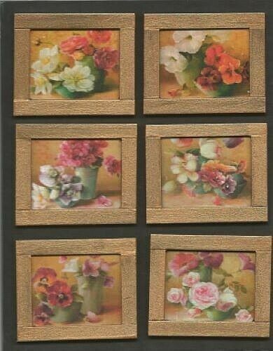 Dollhouse Miniature Set of 4 Floral Still Life Framed Pictures