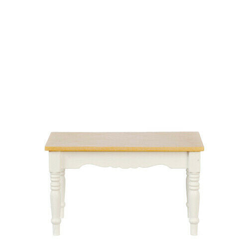 Dollhouse Miniature Kitchen Table with Turned Leg in White and Oak