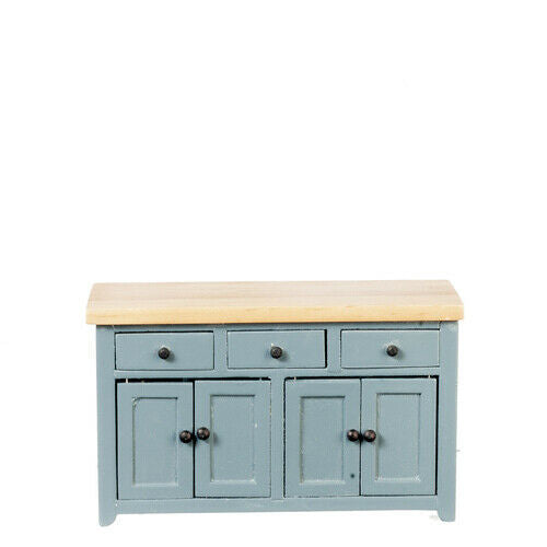 Dollhouse Miniature Kitchen Counter in Blue and Oak