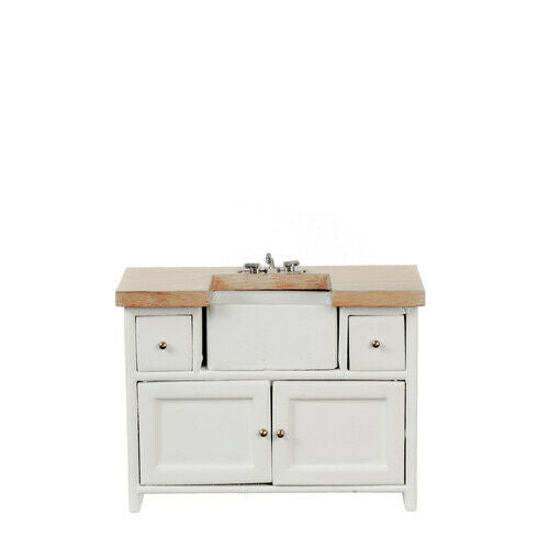 Dollhouse Miniature Small Kitchen Sink in White and Oak