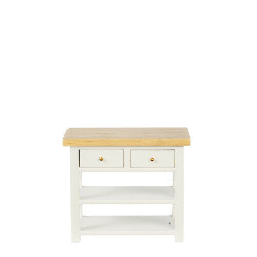 Dollhouse Miniature Small Kitchen Work Table in White and Oak