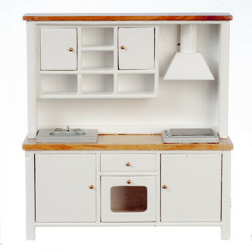 Dollhouse Miniature Sink/Stove/Cabinet in White and Oak
