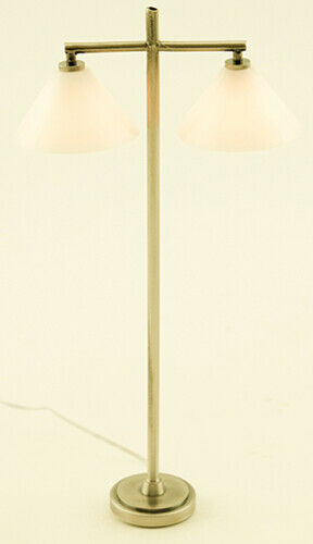 Dollhouse Miniature Modern Floor Lamp with 2 Down Shade, Pewter