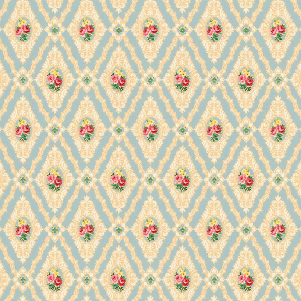 NEW!!  Bradbury and Bradbury Dollhouse Wallpaper - Blue Diamonds