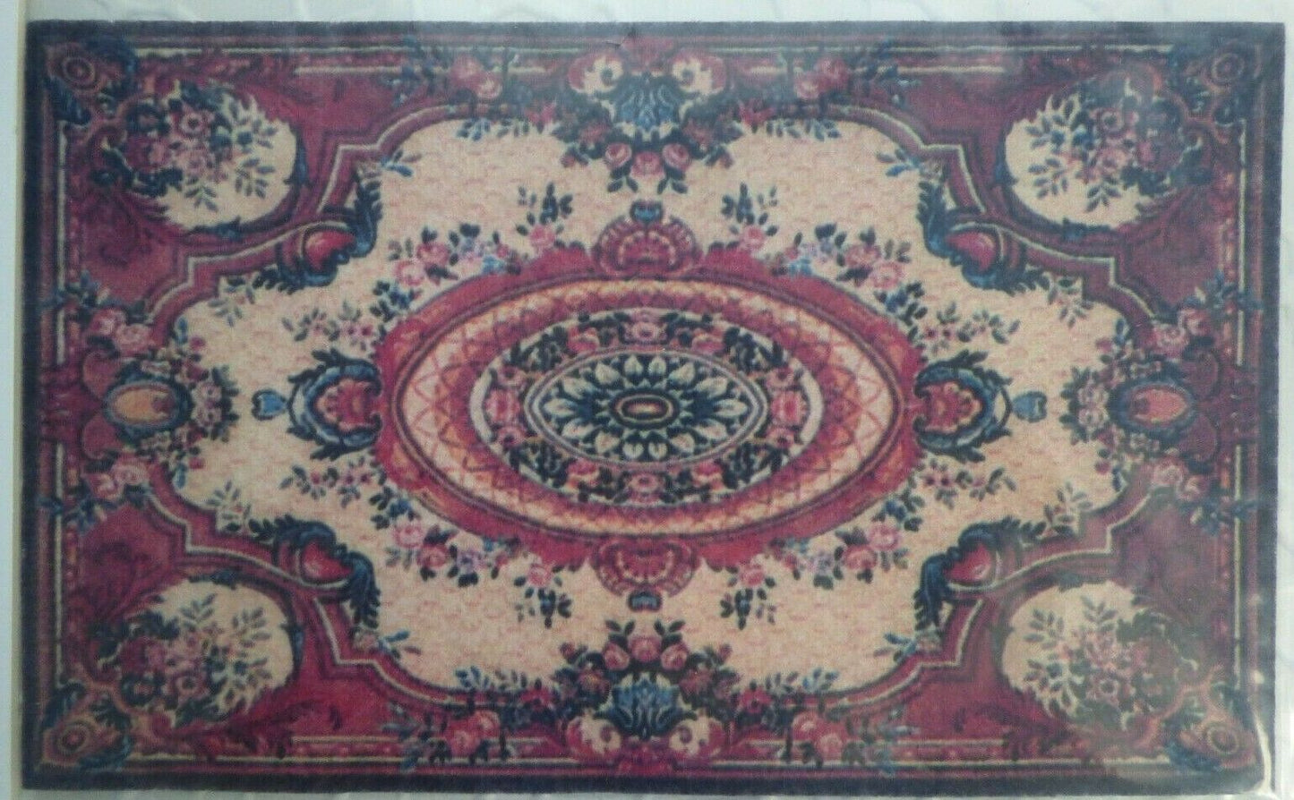 Dollhouse Miniature Floral Aubusson Printed Printed Rug