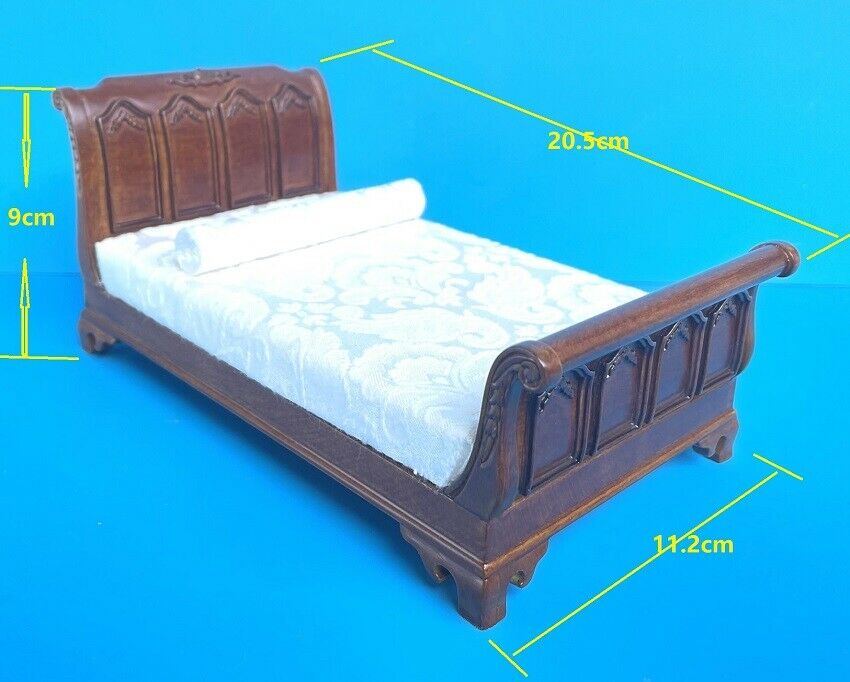 NEW by JBM Dollhouse Miniature Walnut Empire Sleigh Bed