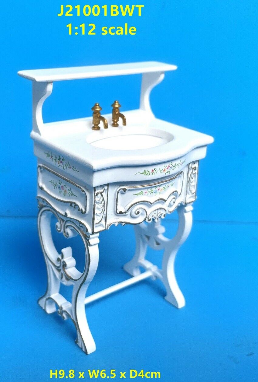 NEW from JBM Dollhouse Miniature Victorian Bathroom Sink/Washstand in White