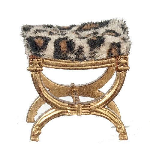JBM Dollhouse Miniature X-Frame Stool Painted Gold
