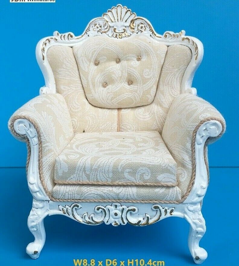 NEW by JBM Dollhouse Miniature Louis XV Rococo Armchair in White