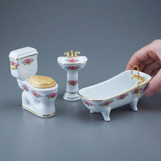 Reutter Porcelain - Dollhouse Miniature Dresdner Rose Bathroom Set