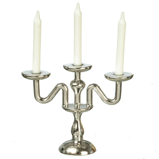 Dollhouse Miniature Silver 3-Arm Candelabra