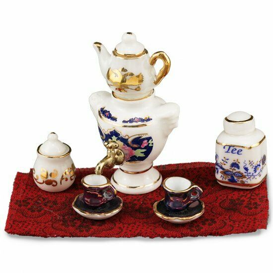 Reutter Porcelain - Dollhouse Miniature Samowar Water Heater and Tea Set