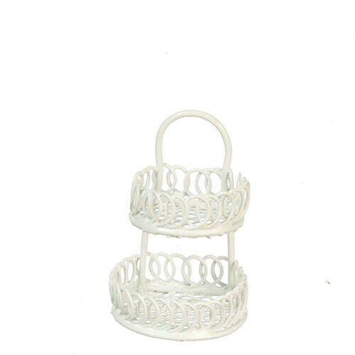 Dollhouse Miniature 2-Tier Basket Shelf in White
