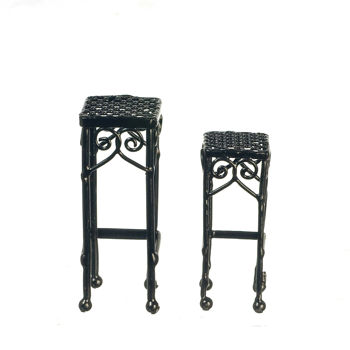 Dollhouse Miniature Set of 2 Black Plant Stands