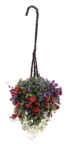 Hanging Basket: Red-Purple-White, Small, for Dollhouse