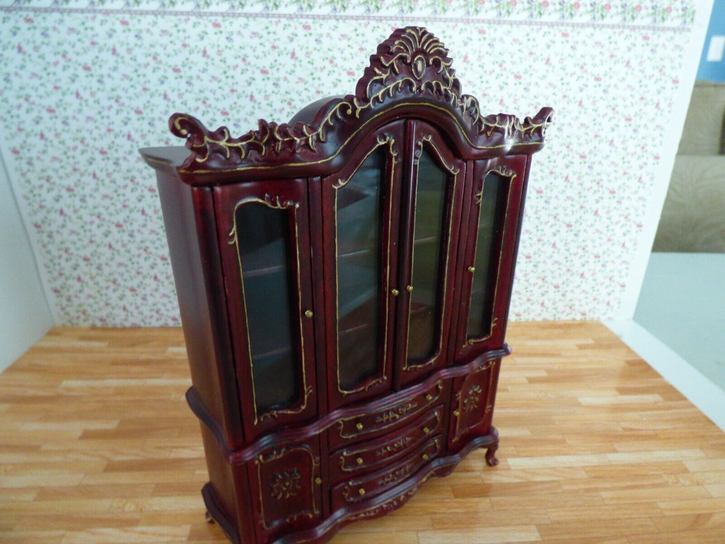 Hansson Mahogany China Cabinet - Dollhouse Miniature