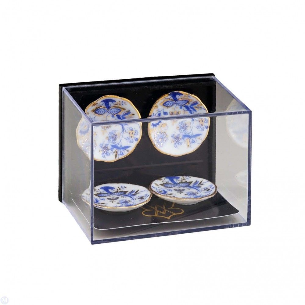 Reutter Porcelain - Dollhouse Miniature Blue and Gold Dinner Plates Set of 4